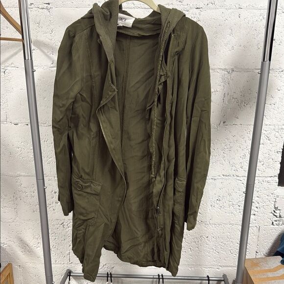 Olive Green Hooded Jacket - JACK - Size Small - Like New - Belt - Long - Picture 1 of 4